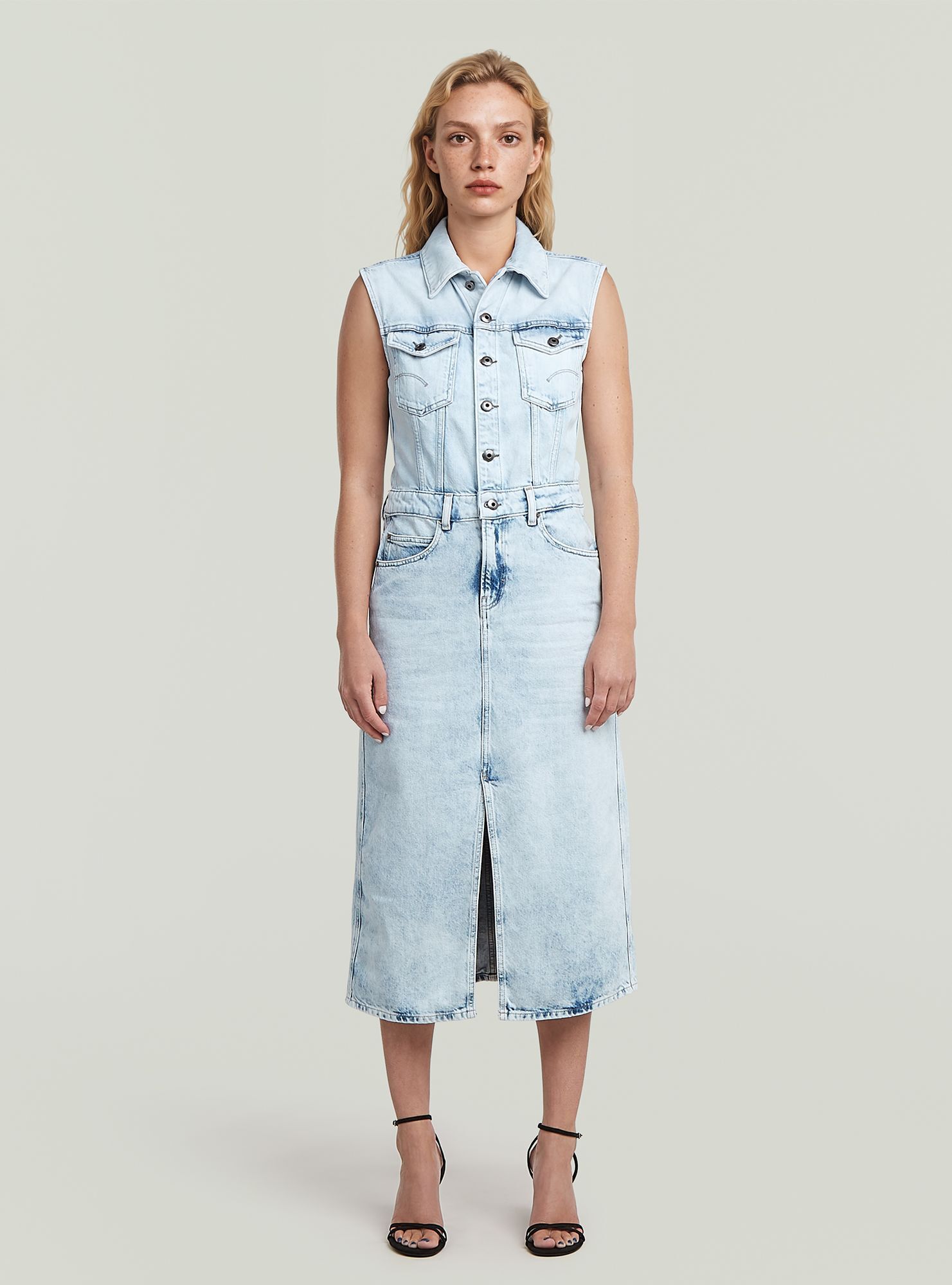 Bodykleid G-STAR "Sleeveless Kleid", Damen, Gr. M, Normalgrößen, vintage aegean sea, Obermaterial: 100% Baumwolle, Kleider