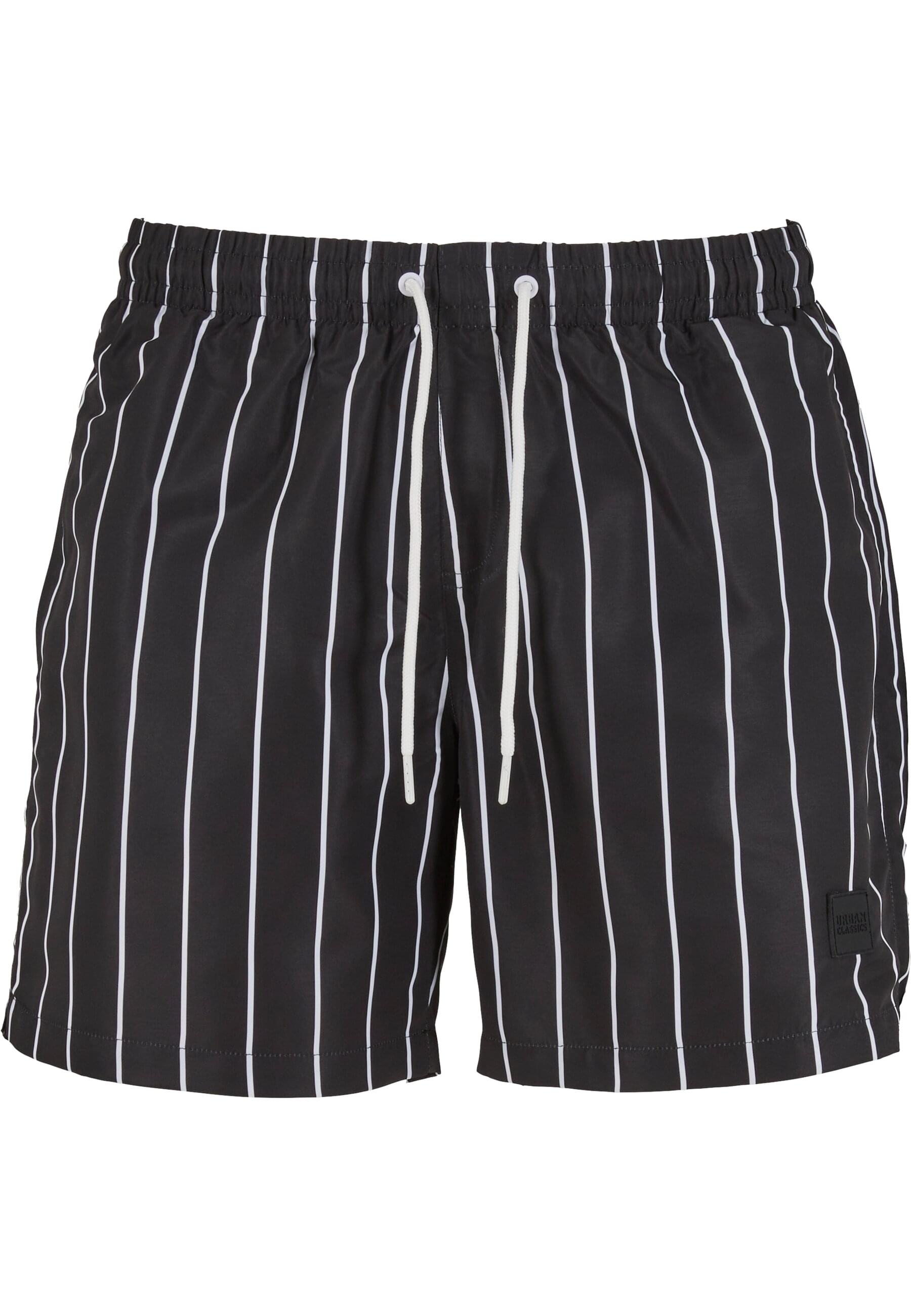Badeshorts URBAN CLASSICS "Urban Classics Herren Stripe Swim Shorts", Herren, Gr. S, US-Größen, schwarz, 100% Polyester, Badehosen Badeshorts