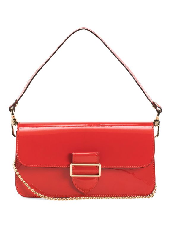 Patent Leather Flap Buckle Shoulder Bag For Leather - Red - Tj Maxx Shoulder Bags