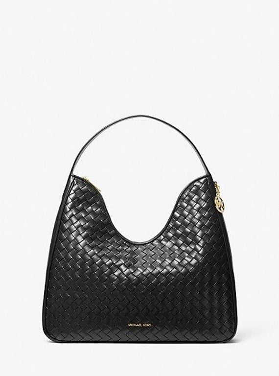 Nayla Medium Woven Shoulder Bag - Black - Michael Kors Shoulder Bags