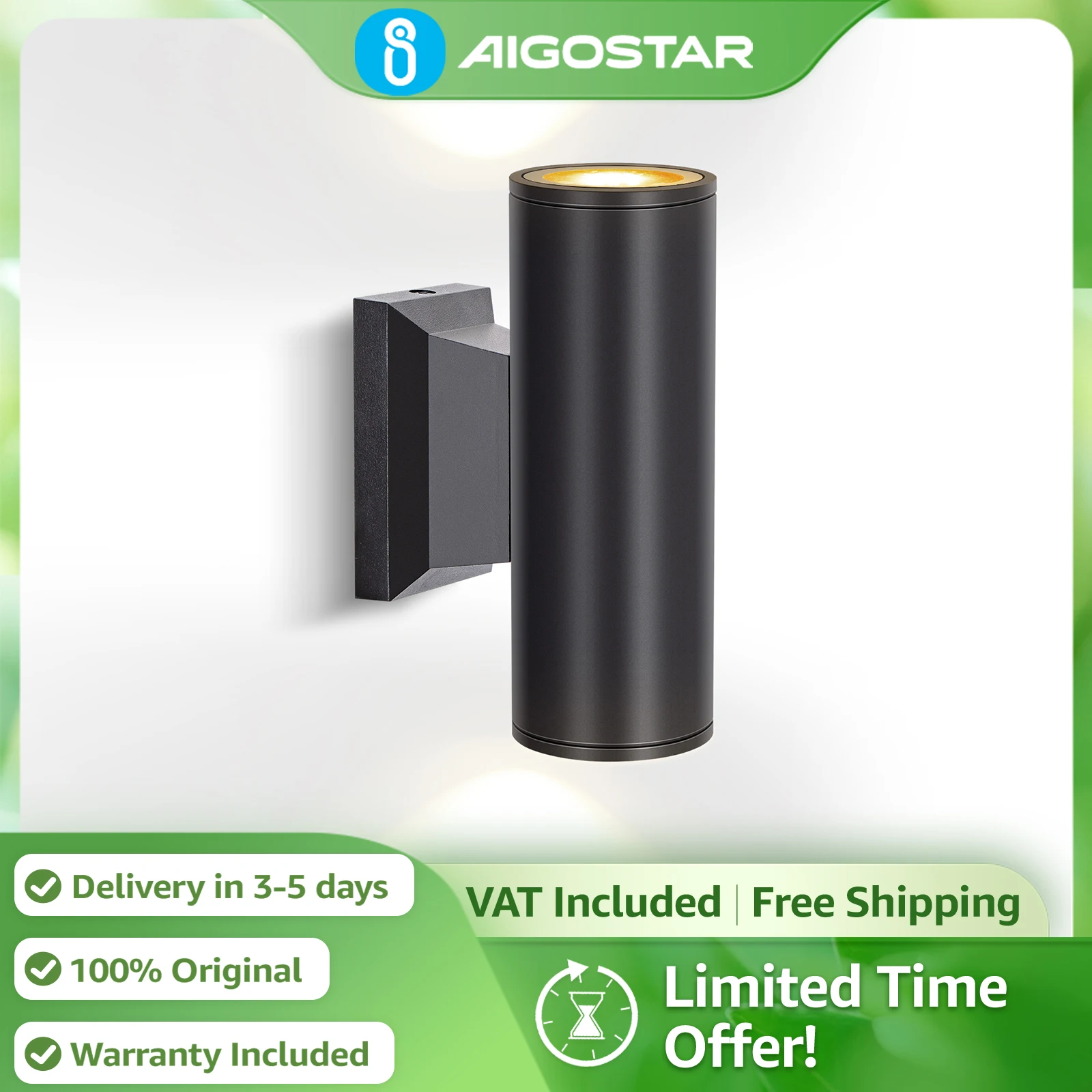 Aigostar: LED Außenwandleuchte aus Aluminium, Wasserdicht (IP65), Schwarz - GU10 Wandspot für Garten, Terrasse und Innenbereich Image