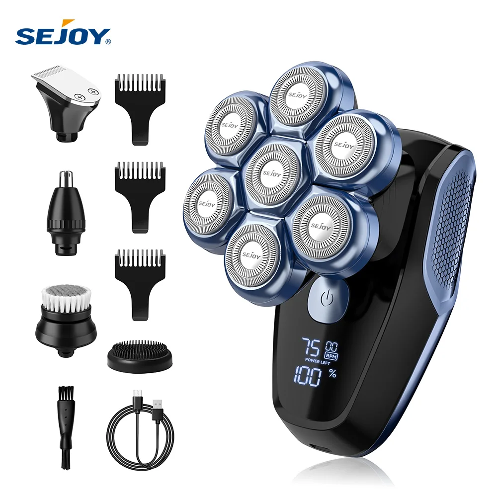 Sejoy 6-in-1 7D Kopfrasierer für Glatzköpfige Elektrischer Rasierer mit Nasenhaartrimmer Wasserdichtes Multifunktionales Männer-Pflegeset Image