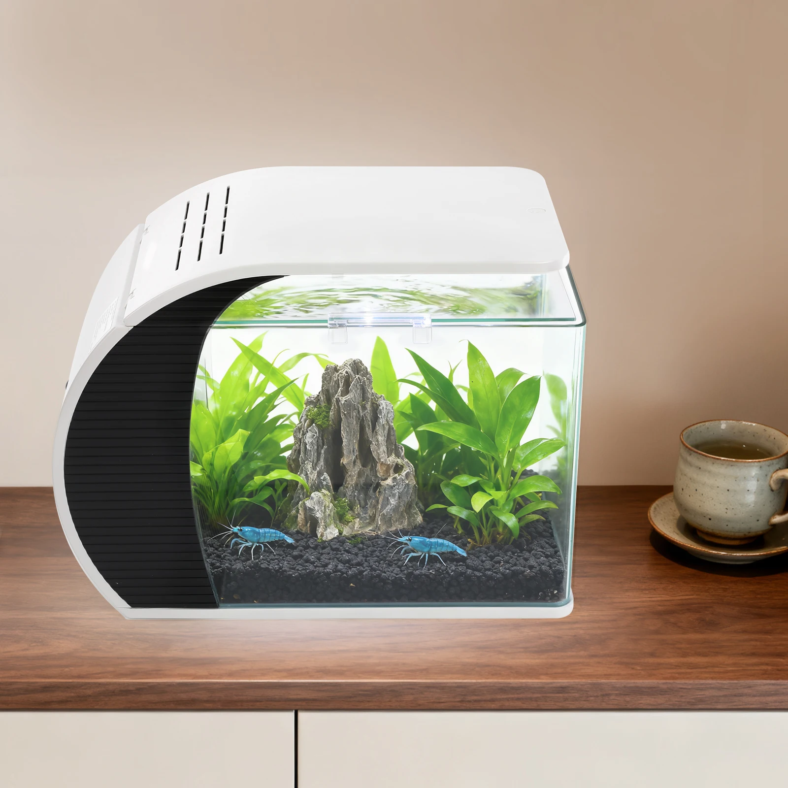 Bymaocar 19L Glas Kleines Aquarium Desktop-Aquarium mit Pumpe LED-Beleuchtung AC 220-240V Image