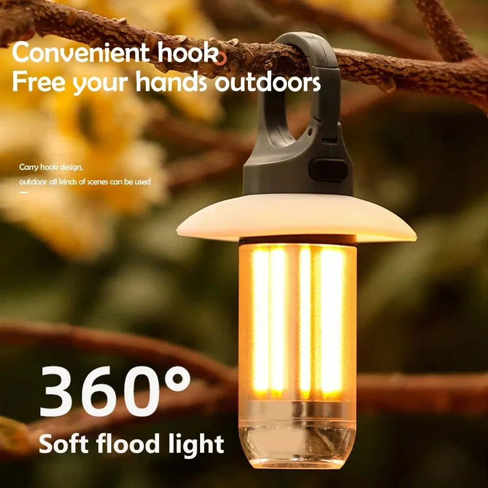 LED-Taschenlampe, wiederaufladbar, Camping-Laterne, 5 Modi, superhell, tragbar, zum Aufhängen, Zeltlampe, wasserdicht, Wandern, Angeln, Outdoor Image