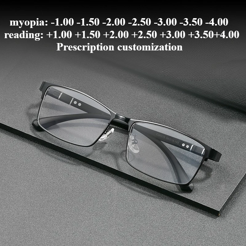 56mm Neue Business herren Vollformat Rechteckige Myopie Brillengestell Angepasst Anti-Blau Licht Lesebrille Image