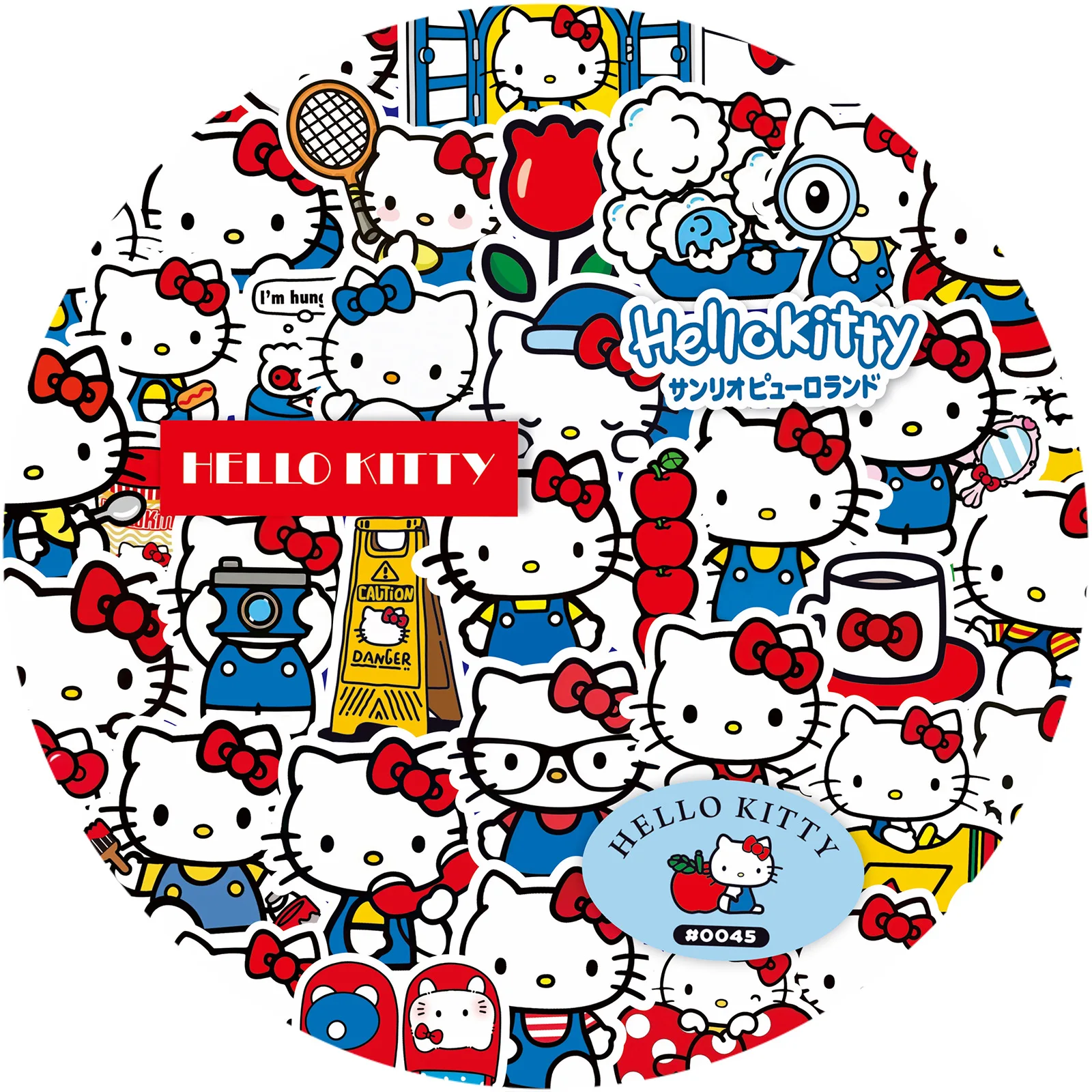 100 Stück Niedliche Hello Kitty Rot-Blaue INS-Style Aufkleber Cartoon Spaßige Doodle Wasserfeste Abziehbilder Kinderspielzeug Geschenke für Scrapbook Gepäck Image