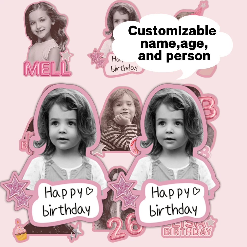 20 Stück personalisierte Retro-Geburtstagsparty-Aufkleber, individuelle Fotoaufkleber, Babyparty-Dekorationen, Geburtstagsgeschenk Image