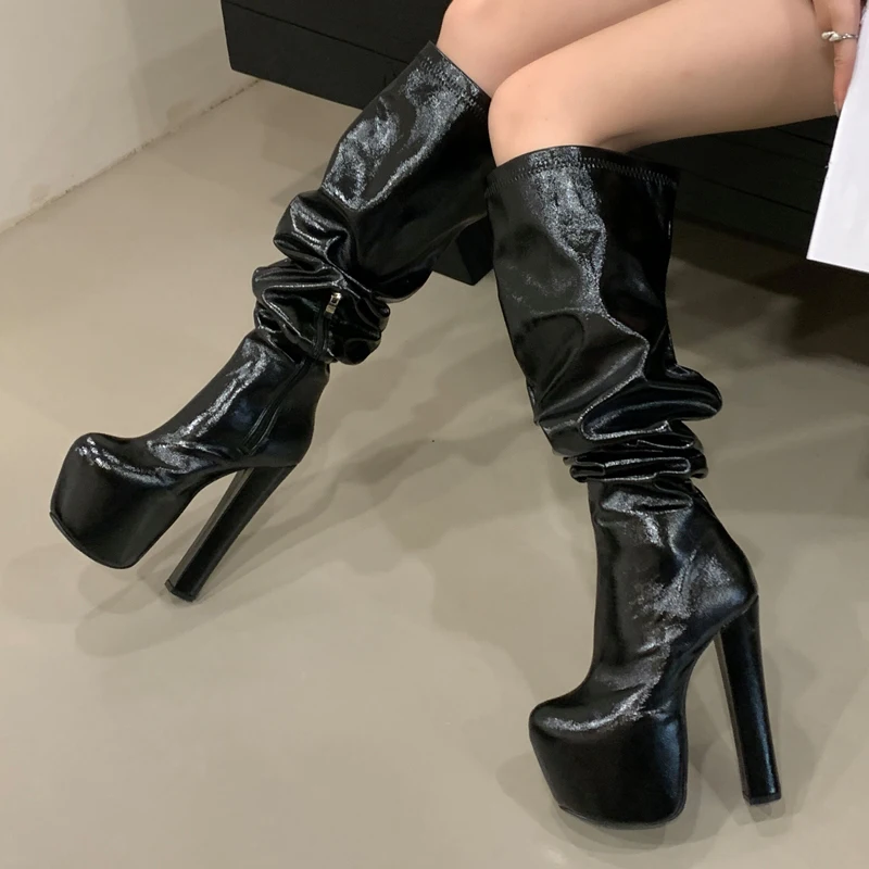 Eilyken Herbst Winter Runde Kappe Platz High Heels Zipper Frauen Overknee Stiefel Punk Stil Plattform Schuhe Große Größe 45