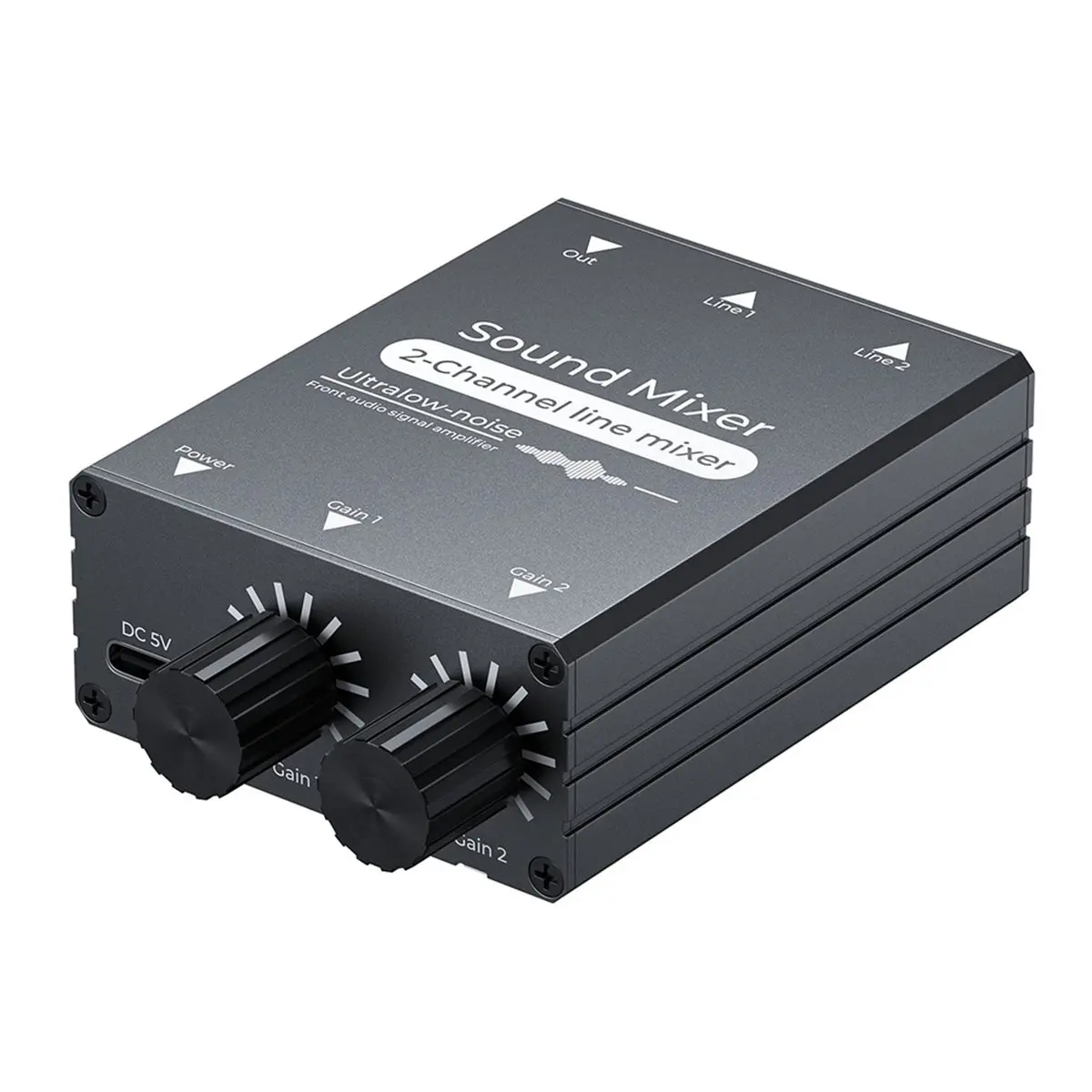 Audio-Mixer, 3,5-mm-Audio-Synthesizer, 2-in-1-Out-Audio-Umschalter, Live-Stream-Synthesizer, unterstützte Lautstärkeregelung Image