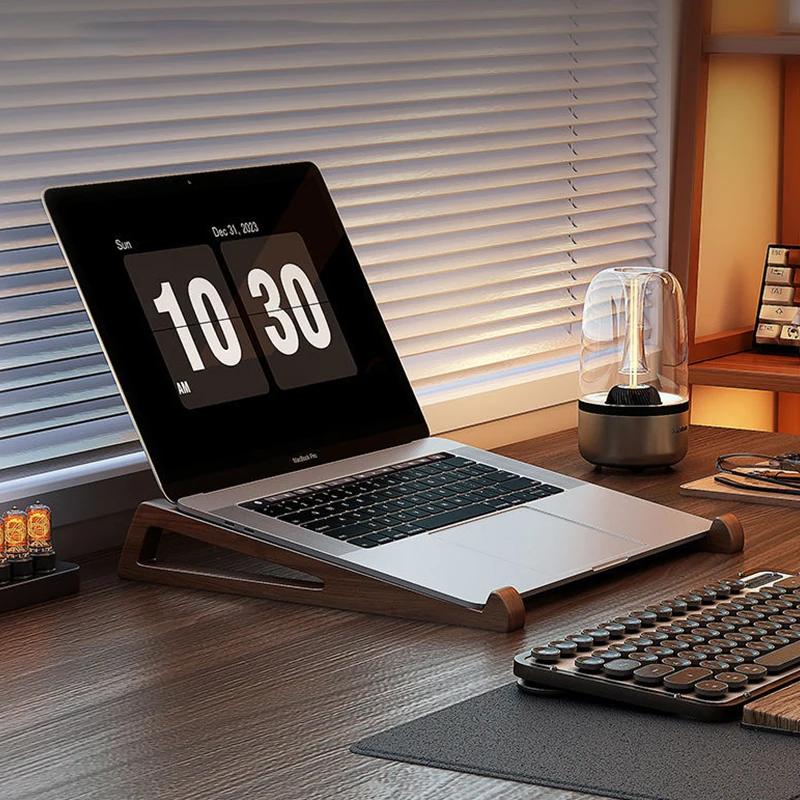 Laptop-Ständer aus Holz, ergonomisch, tragbar, dreieckiges Design, Schreibtisch-Riser zum Kühlen, Lesen, Bürozubehör Image