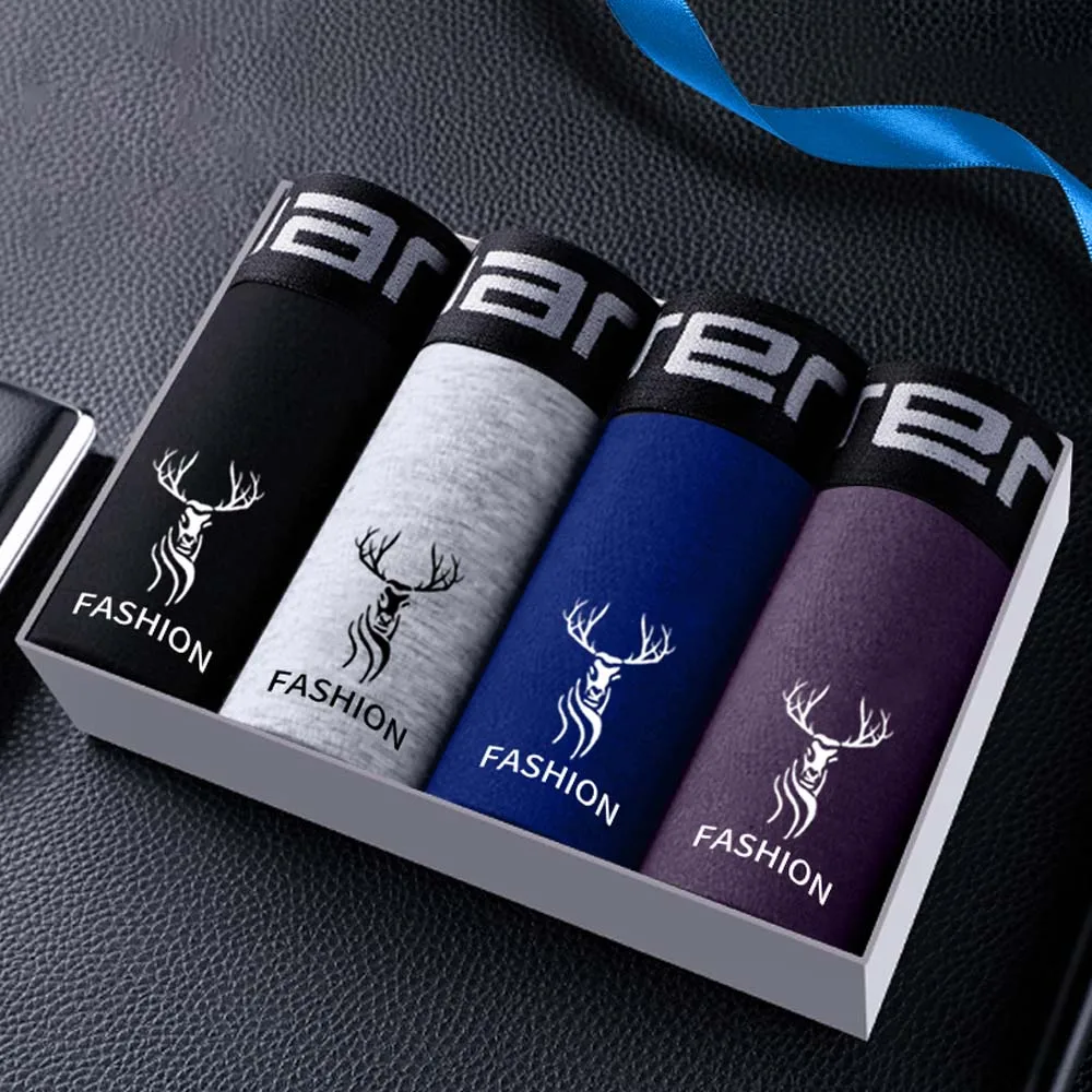 4/8 Stück Boxershorts für Herren, atmungsaktive Baumwolle, Herrenunterwäsche mit Schriftzug am Bund, weiche Herren-Slips, Übergrößen-Herrenunterhosen Image