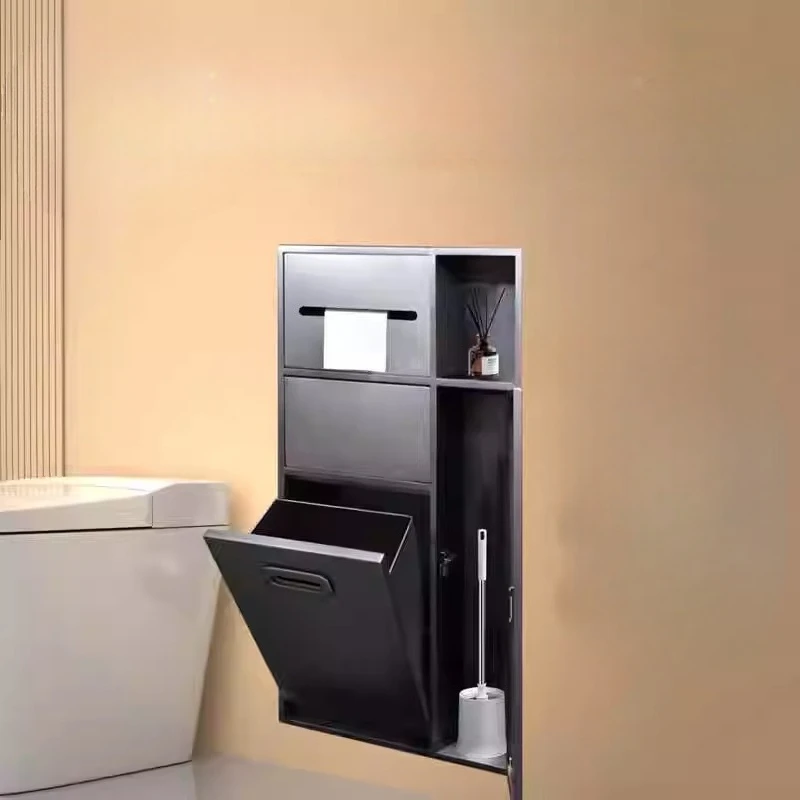 Verdickte Toilettennische aus Edelstahl 304, Badezimmerschrank mit Mülleimer, wasserdichter, an der Wand montierter Badezimmer-Organizer
