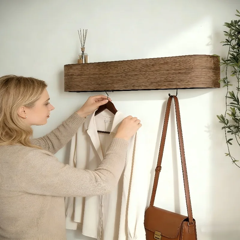 Walnut Wall Hanger, Entrance Clothes Hanger, Wall Coat Hook, Veneer Hanger, Wall Hanger Clothing Rack Stand Garment Rack