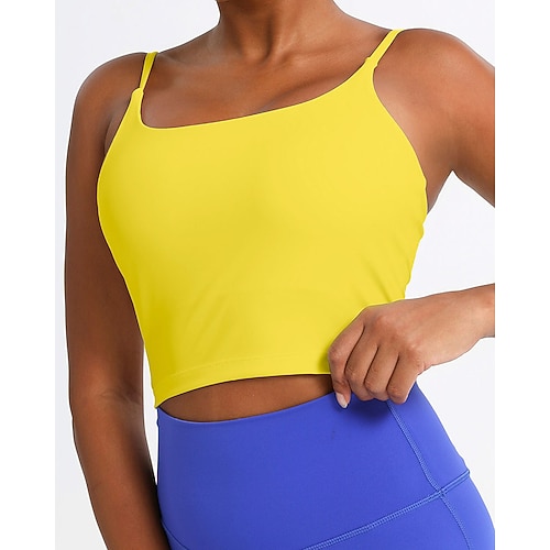 Damen Einfarbig Sport-BH-Oberteil Sport Top Sport-BH Ärmellos Rückenfrei Stoßdämpfung Atmungsaktiv Laufen Fitness Yoga Rundausschnitt Sport-BHs Tank-Rückseite Schwarz Weiß Gelb Tennisbekleidung Image