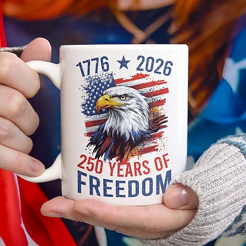 Tasse zum 250. Jahrestag der Vereinigten Staaten, patriotisches Geschenk, Keramik-Kaffeebecher zum 550. Jahrestag, 1776–2026 Amerika 250, Geschenk zum Unabhängigkeitstag (4. Juli) für Männer und Image