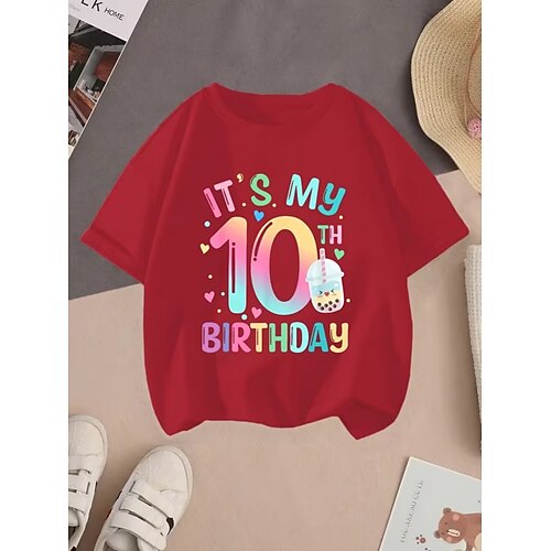 Mädchen 3D Grafik Buchstabe T-Shirt Kurzarm 3D-Druck Sommer Frühling Sport Mode Streetwear Kinder 4-12 Jahre Rundhalsausschnitt Lässig Täglich Outdoor Normale Passform Image