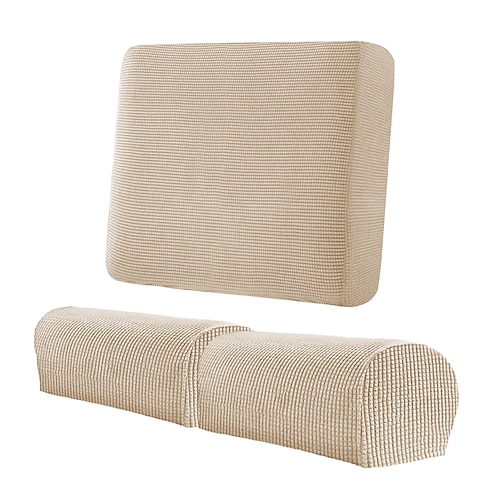 Stretch-Sofakissenbezug-Set mit Armlehnen, aus elastischem Spandex, weich, dick, strapazierfähig, waschbar, Möbelschutz für Wohnzimmer-Sofas (1-, 2- und 3-Sitzer), khaki-weiß Image