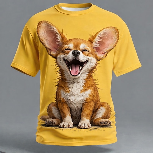 Herren Tiermotiv Lustig T Shirt Kurzarm T-Shirt 3D-Druck Rundhalsausschnitt Hemd Übertrieben Designer Party Ferien Gelb Khaki Gelb 2 Sommer Frühling Bekleidung S M L XL XXL XXXL Image