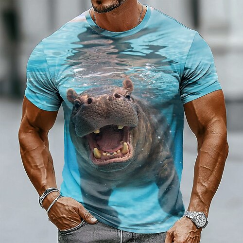 Herren Tiermotiv Lustig T Shirt Kurzarm T-Shirt 3D-Druck Rundhalsausschnitt Hemd Übertrieben Designer Party Ferien Blau Blau 2# Sommer Frühling Bekleidung S M L XL XXL XXXL Image