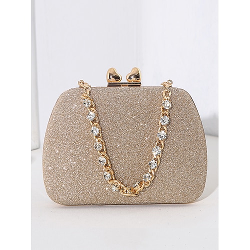 Grüne Salbeigrüne Glitzer-Abendclutch für Damen mit Strasskette – elegante Handtasche für Hochzeiten, Partys und formelle Anlässe, Farbe Silber, Schwarz, Rosa