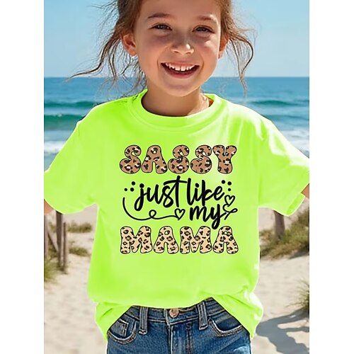 Mädchen 3D Grafik Buchstabe T-Shirt Kurzarm 3D-Druck Sommer Frühling Sport Mode Streetwear Kinder 4-12 Jahre Rundhalsausschnitt Lässig Täglich Outdoor Normale Passform Image