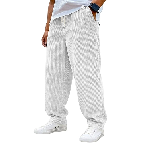 Herren Hose Cordhose Baggy-Hosen Freizeithose Kordelzug Elastischer Bund Einfach Komfort Atmungsaktiv Volle Länge Lässig Täglich Outdoor Mode Streetwear Blau Schwarz Mikroelastisch Image