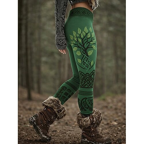 Damen Leggings Urlaub Vintage Ethno-Stil Volle Länge Hohe Taille Grafik Abstrakt 3D-Druck Schnelltrocknend Atmungsaktivität Weich Dehnbar Täglich Heim Outdoor Hellgrau Dunkelrot Schwarz Blau Sommer Image