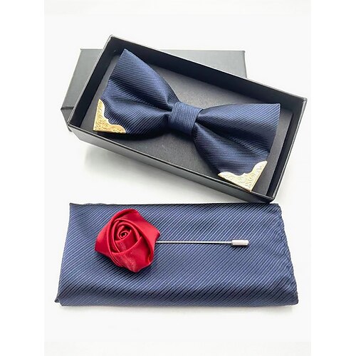 Burgunderfarbenes Herren-Fliegenset mit Goldspitze, Einstecktuch und rosa Anstecknadel – elegante Accessoires für Hochzeiten, Partys und formelle Anlässe Image