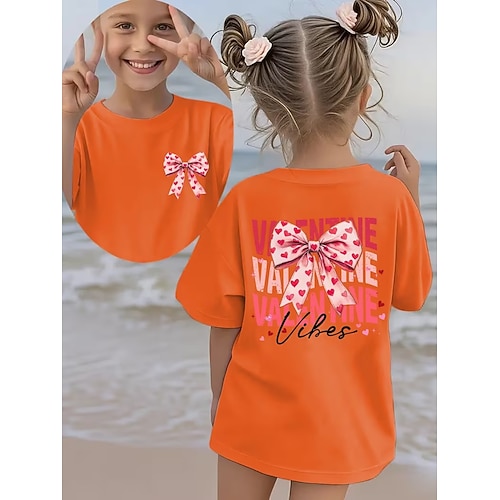 Valentinstag Mädchen 3D Grafik Fliege T-Shirt Kurzarm 3D-Druck Sommer Frühling Sport Mode Streetwear Kinder 4-12 Jahre Rundhalsausschnitt Lässig Täglich Outdoor Normale Passform Image