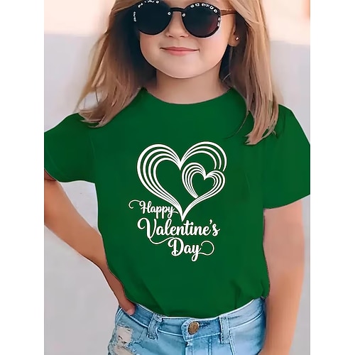Valentinstag Mädchen 3D Herz Grafik T-Shirt Kurzarm 3D-Druck Sommer Frühling Sport Mode Streetwear Kinder 4-12 Jahre Rundhalsausschnitt Lässig Täglich Outdoor Normale Passform Image