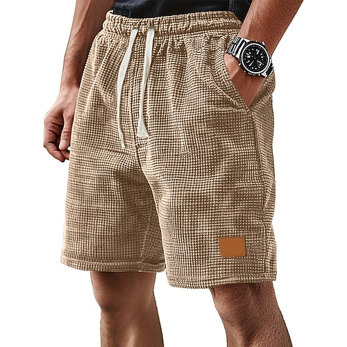 Herren Waffel Waffel-Shorts Shorts Freizeitshorts Shorts mit Struktur Tasche Elastischer Bund Einfach Komfort Atmungsaktiv Knielang Lässig Outdoor Strand Urlaub Mode Schwarz Weiß Mikroelastisch Image