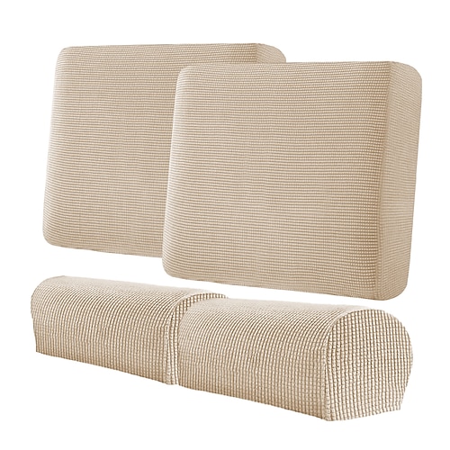 Stretch-Sofakissenbezug-Set mit Armlehnen, aus elastischem Spandex, weich, dick, strapazierfähig, waschbar, Möbelschutz für Wohnzimmer-Sofas (1-, 2- und 3-Sitzer), khaki-weiß Image