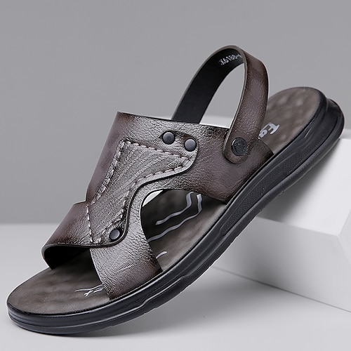 Bequeme Herren-Sandalen aus braunem Kunstleder, offenes Zehendesign, weiche, gepolsterte Sohle, lässiger Sommerstil, ideal für Alltag und Reisen Image