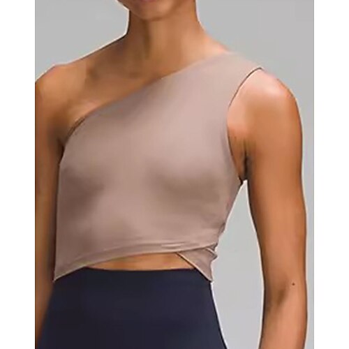 Damen Einfarbig Sport-BH-Oberteil Tennis-Tanktop Sport Top Ärmellos Asymmetrisch Rückenfrei Stoßdämpfung Atmungsaktiv Laufen Fitness Yoga Ein-Schulter Tanktop Tank-Rückseite Schwarz Lila Khaki Image
