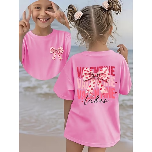 Valentinstag Mädchen 3D Grafik Fliege T-Shirt Kurzarm 3D-Druck Sommer Frühling Sport Mode Streetwear Kinder 4-12 Jahre Rundhalsausschnitt Lässig Täglich Outdoor Normale Passform Image