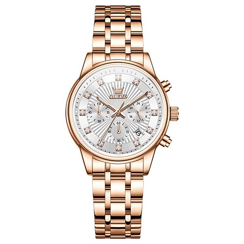 OLEVS Damen Armbanduhr Lässig leuchtend Kalender Edelstahl Beobachten Image