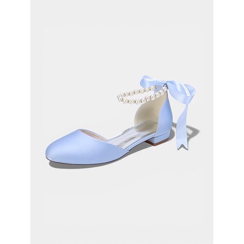 Salbeigrüne, perlenbesetzte Ballerinas mit Knöchelriemen für Damen, elegante Brautjungfernschuhe für Gartenhochzeiten im Freien Image