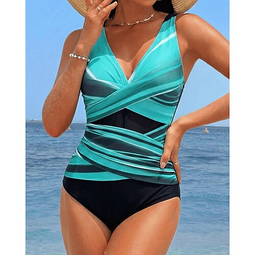 Damen Badeanzug Badeanzüge Einteilige Geometrie Kurzes Bein Schnelltrocknend Elastisch Ärmellos Bademode Badeanzug Surfen Strand Schwimmen Sommer Image