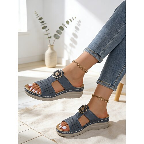 Braune, florale orthopädische Damen-Sandalen – atmungsaktive, gepolsterte Komfortschuhe für Alltag, Zuhause, Reisen und lange Spaziergänge Image