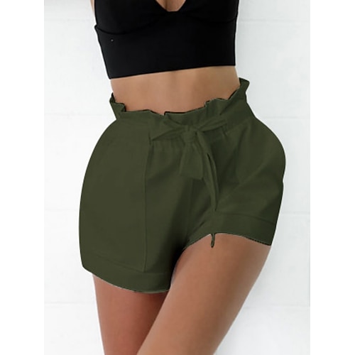 Damen Shorts Sommershorts Strandshorts Freizeitshorts Urlaub Mode Streetwear Kurz Hohe Taille Einfach Kordelzug Tasche Elastischer Bund Komfort Weich Bequem Dehnbar Outdoor Straße Ferien Dunkelgrün Image