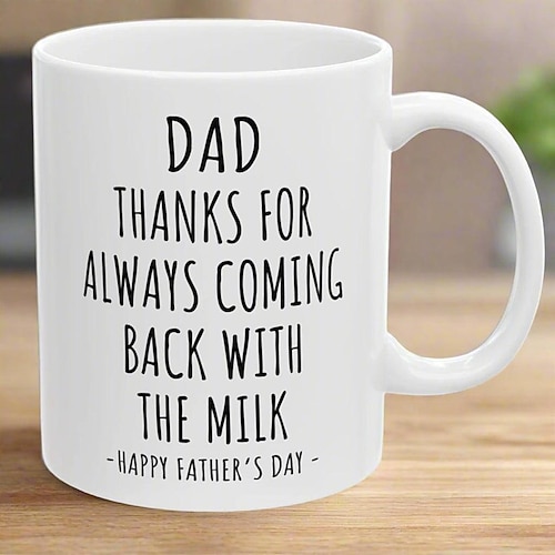 Lustige Geschenktasse für Papa zum Vatertag – Überraschungstasse aus Keramik – Danke, Papa, dass du die Milch mitgebracht hast! – Einzigartige Kaffeetasse Image