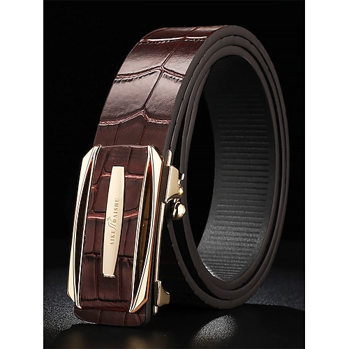 Herren-Gürtel aus echtem Leder mit Ratsche und automatischer Schnalle – klassisches Krokodilmuster, eleganter Stil, geeignet für Hochzeiten, geschäftliche und formelle Anlässe Image