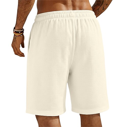 Herren Shorts Freizeitshorts Jacquard Strukturiert Einfach Komfort Atmungsaktiv Knielang Lässig Outdoor Strand Urlaub Mode Schwarz Weiß Mikroelastisch Image