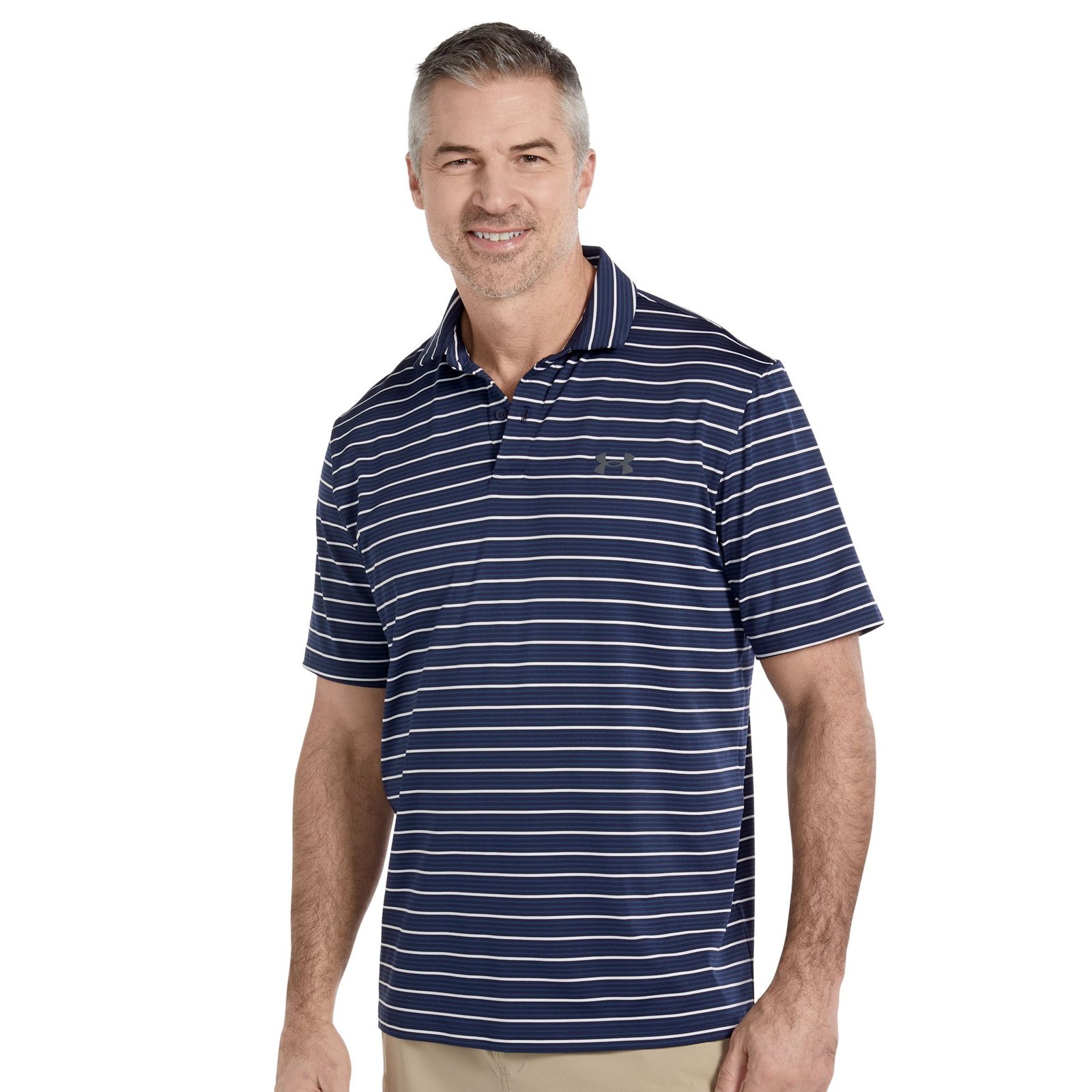Under Armour Men's Matchplay Stripe Polo (Size L) Midnight Navy/White/Castlerock, Elastine,Polyester