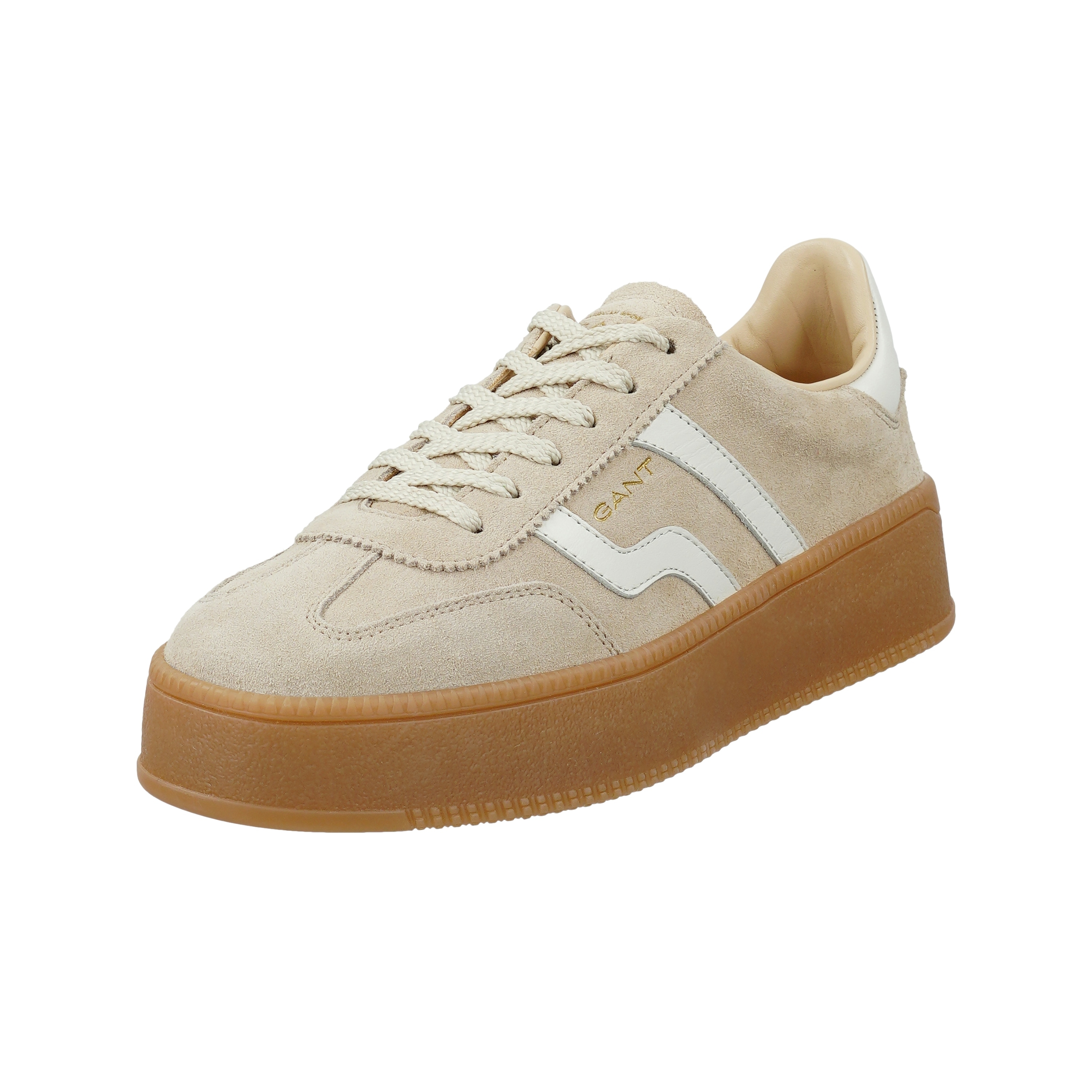 Plateausneaker GANT "Cuzmani", Damen, Gr. 42, leuchtendes beige, sanftes weiß, Schuhe Plateausneaker, Retro Sneaker, Schnürschuh, Freizeitsneaker mit Lederfutter