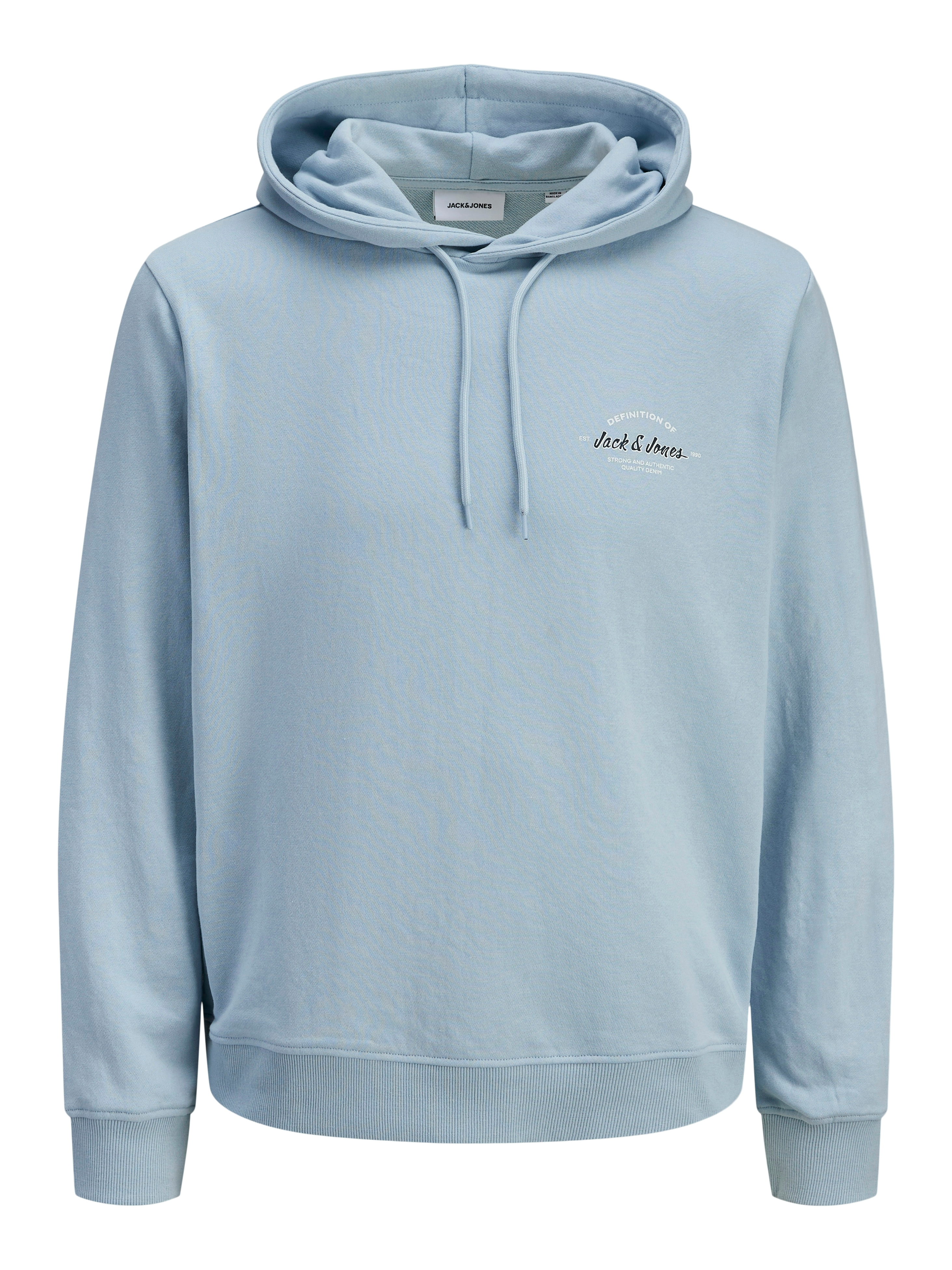 Kapuzensweatshirt JACK & JONES "JJBRANDON SWEAT HOOD", Herren, Gr. M, celestial blau, angeraute Sweatware, Obermaterial: 65% Polyester, 35% Baumwolle, unifarben, regular fit, Rippbündchen, Sweatshirts