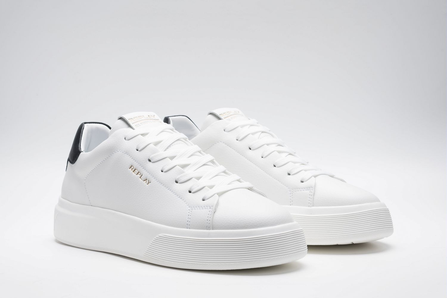 Sneaker REPLAY, Herren, Gr. 44, weiß, schwarz, Leder, Lederimitat, unifarben mit Farbeinsatz, Schuhe Sneaker, Schnürschuh, Halbschuh, Freizeitsneaker mit Kontrastbesatz