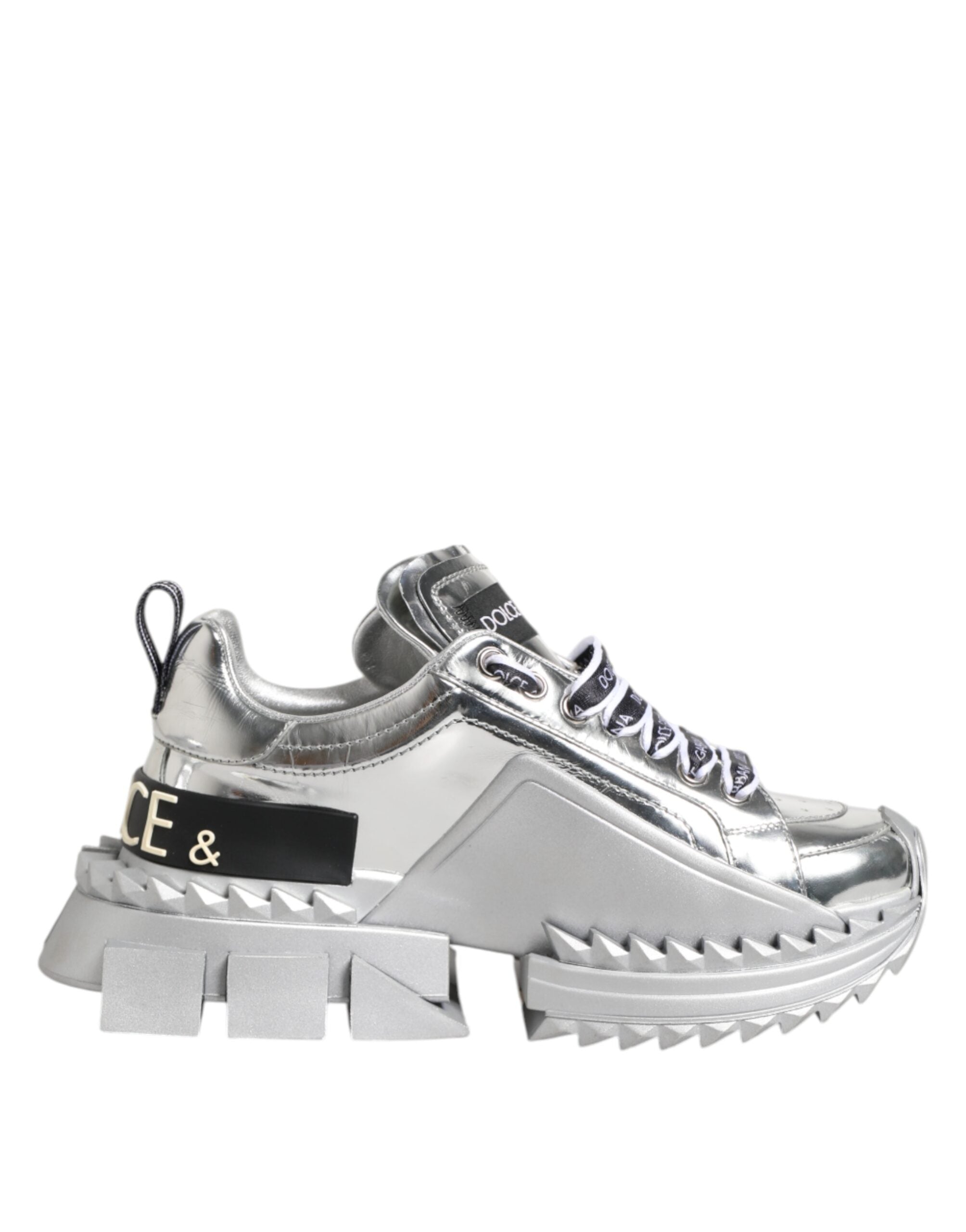 Dolce & Gabbana Silberne Leder Super Queen Sneaker Schuhe