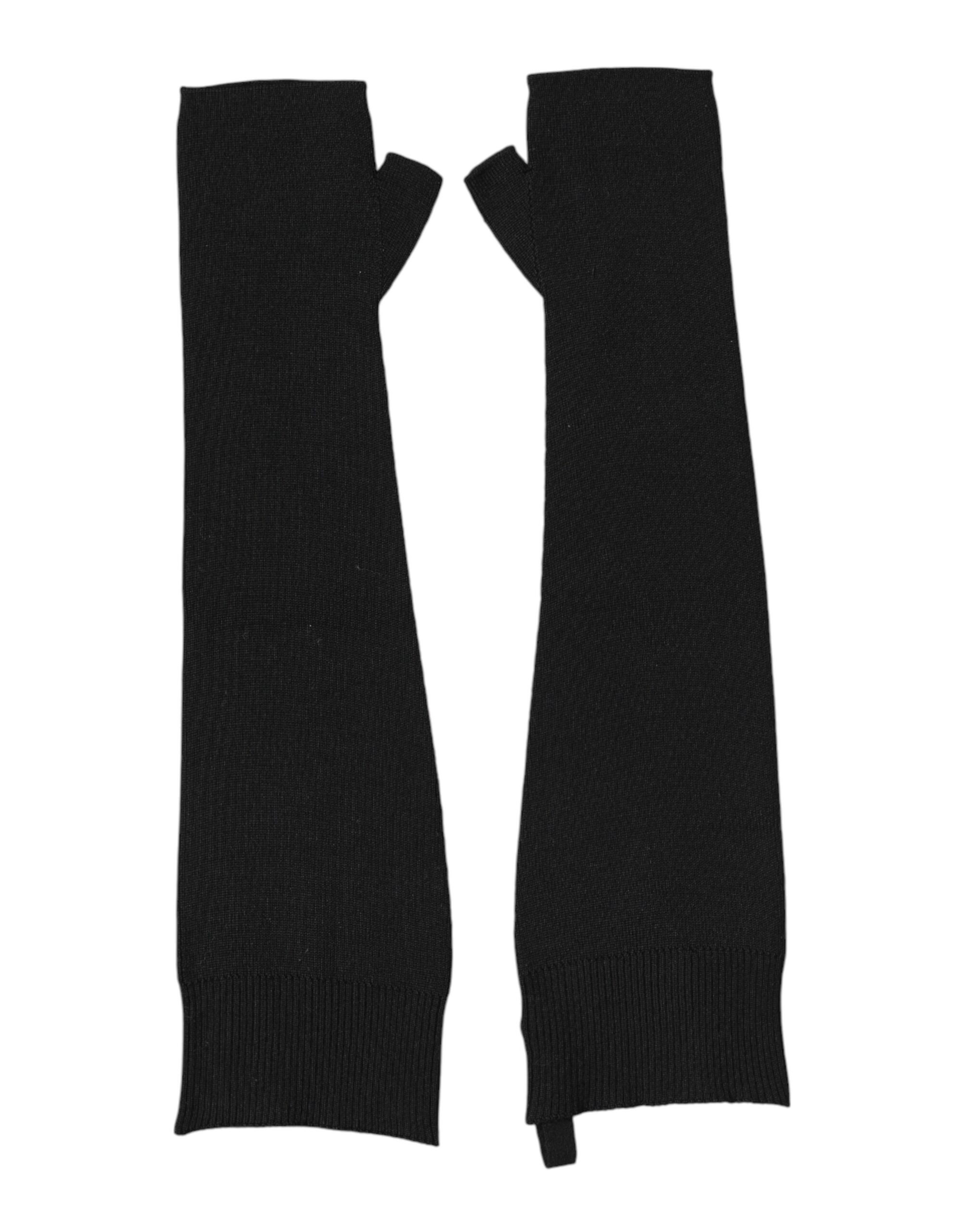 Schwarze Jungfrauwoll-Strickhandschuhe für Männer ohne Finger Image