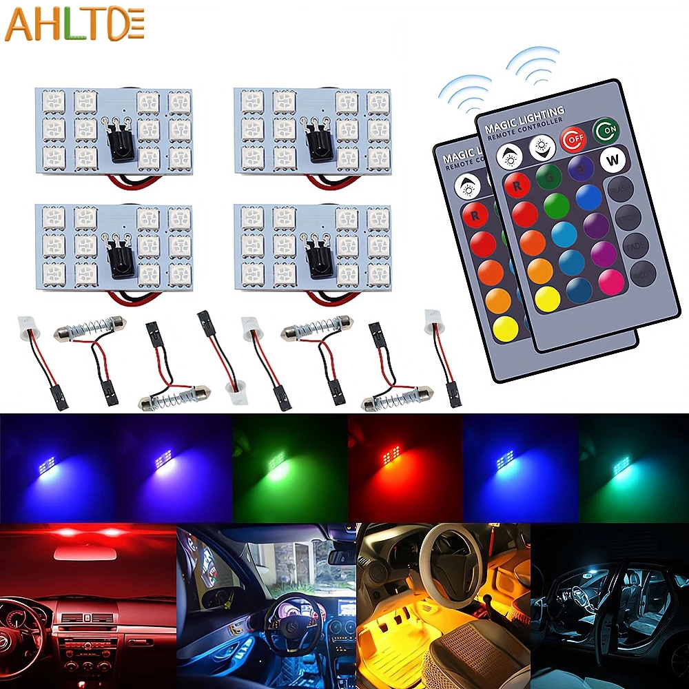 4 stücke T10 Auto Atmosphäre Girlande Lesen Dome lampen BA9S Adapter Led RGB 12V 5050 Auto Fernbedienung Panel innen Beleuchtung Image
